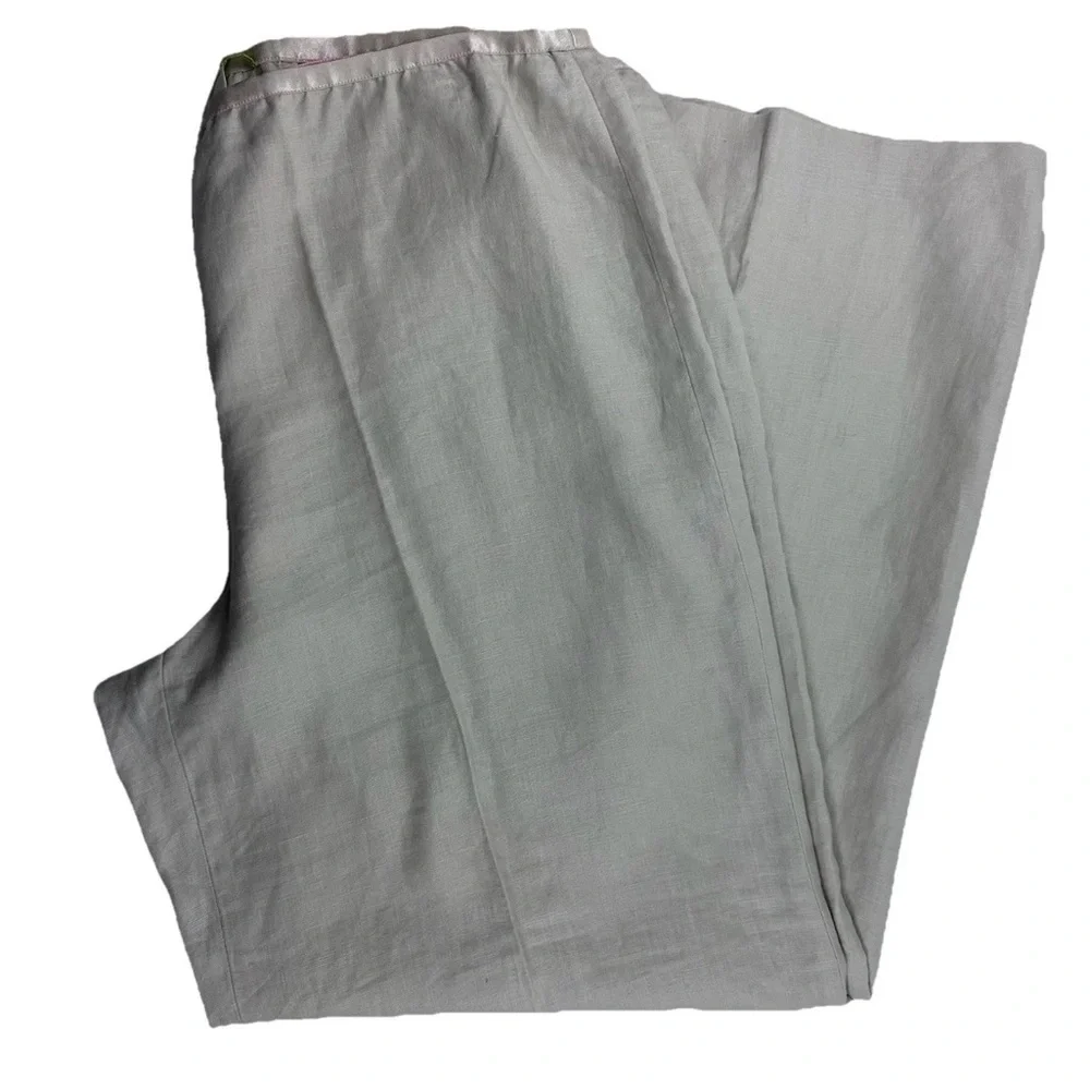 Sigrid Olsen Beige Linen Pants Wonens Large Relaxed Fit Wide Leg